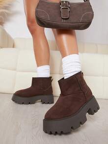 SHUZIA 仿麂皮一腳蹬凸紋鞋底靴子 - 巧克力棕 - 查看 2