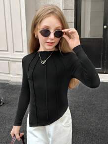 SHEIN 青少年女孩休闲纯色针织修身圆领毛衣，秋冬