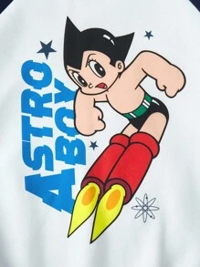Astro Boy X SHEIN Women's Cartoon Figure Graphic Color Block Hoodie Sweatshirt - White - View 3