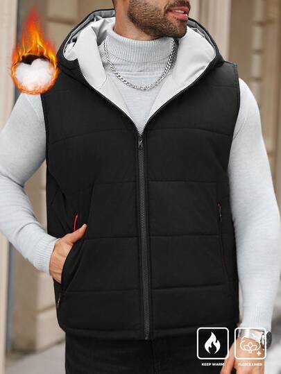 Manfinity Homme Plus Size Men's Casual Warm Zip-Up Hooded Padded Coat, Autumn/Winter