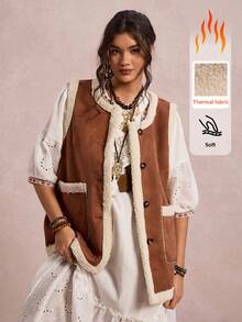 Freevana Gilet in camoscio e pile per donne taglie forti, casual per vacanze