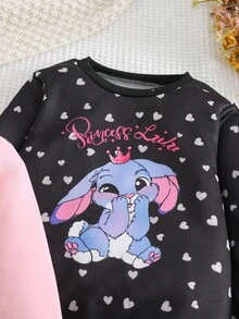 4pcs Sweatshirt & Sweatpants Set,Cute Cartoon Princess Style Young Girl Sweatsuit For School,Winter,Light Pink Fall Clothes,Sports Girls Sweat Set - Black - View 6