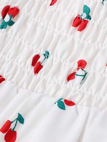 Sparklyn Set de 2 piezas de niña adolescente con cárdigan de punto rojo y vestido, adecuado para estilo de vacaciones, con estampado floral de flores de cerezo - Rojo - Ver 4