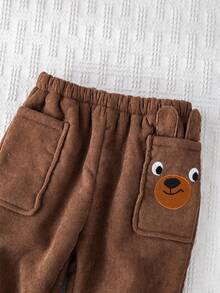 Cozy Pixies Baby Boy Cartoon Bear 3D Pattern Knitted Soft Fleece Elastic Waist Jogger Pants Fall Winter - Brown - View 8