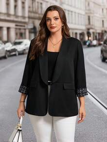 SHEIN Clasi Plus Size Women Plaid Patchwork Lapel Casual Blazer Jacket For Women Women Blazers Plus Size Jacket Plus Size Office Wear Plus Size Blazer For Women In Fall/Winter,Business Casual Woman,Business Casual Outfits Women,Business ,Casual,Business Casual Woman Curve,Business Attire For Women