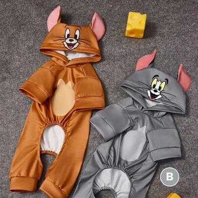 TOM & JERRY X SHEIN 1 件卡通人物角色扮演宠物连体衣、家居服、睡衣、猫/狗衣服，尺码 XXS-XXXXL、特小号、特大号、角色扮演