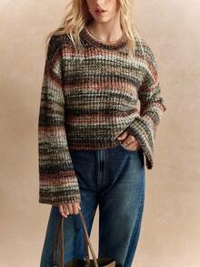 Écloséra French Retro Loose Crew Neck Long Sleeve Textured Colorblock Pullover Sweater For Women, Spring/Autumn Fall Winter Cloth For Women - Multicolor - View 3