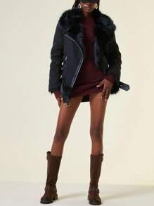 Aveloria Affinna Women's New Winter Faux Fur Leather Jacket, European And American Fashion Suede Fleece Motorcycle Coat, Thick Cotton Padded Fall Cloth For Women