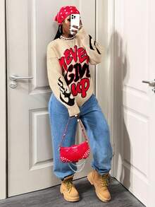 BamGleam Women's Casual Loose Fit Colorblock Pullover Knit Sweater, Winter - Beige - View 6