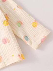 2pcs Baby Girls' Apricot Color Colorful Snail Pattern Lapel Cardigan Long Sleeve & Pants Cotton Pajama Set  Cotton Pajama Set Baby Baby Cotton Clothes Set Baby Pajamas Baby Set Cotton Toddler Cotton Pajamas 6M-3Y Fall Winter