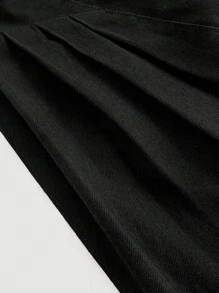 SHEIN MOD 女士休闲通勤简约纯色翻领单排扣无袖腰褶喇叭下摆牛仔连衣裙，夏季 - 黑色 - 查看 4