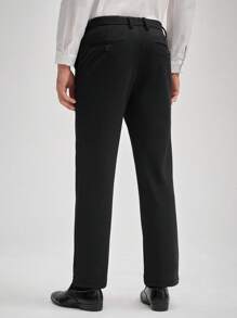 Officeau Men's Wrinkle-Resistant Elastic Business Trousers, Solid Color Straight Leg Slanted Pocket Casual Pants, Daily & Commute Wear, Formal Business, Dress, Fall And Winter, Old Money Men's Dress Pants Spring To Summer - Black - View 2
