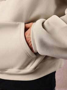 SUMWON Crop Fit Rare Club Oversized Hoodie Streetwear Classic Pullover Sweatshirt With Centre Pocket Casual Comfortable Daily Wear Winter Fall Essential - Apricot - View 4