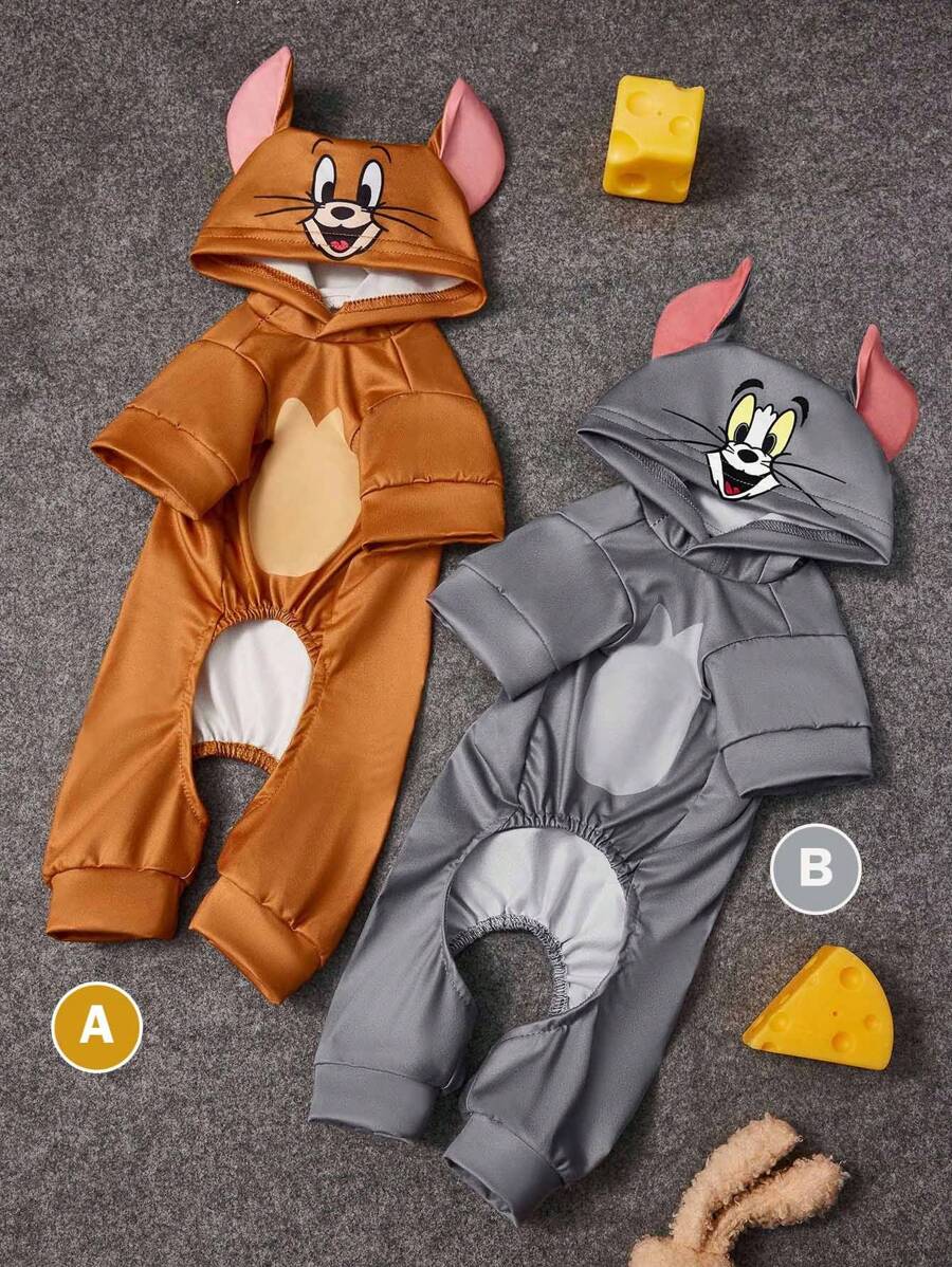 TOM & JERRY X SHEIN 1pc Cartoon Character Cosplay Pet Jumpsuit, Loungewear, Pajamas, Cat/Dog Clothes, Size XXS-XXXXL, Extra Small, Extra Large, Cosplay