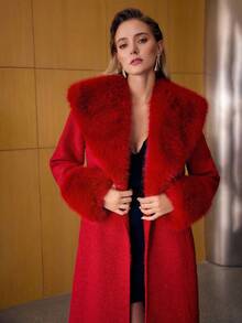 MOTF PREMIUM WOOL COLLAR TIED WAIST LONG COAT, AUTUMN/WINTER - Red - View 7