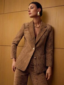 MOTF PREMIUM WOMEN'S CHENILLE JACQUARD BLAZER, AUTUMN/WINTER - Khaki - View 6