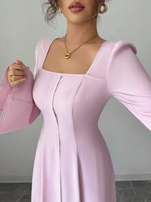 Elenzga Váy chữ A cổ vuông thanh lịch và lãng mạn dành cho nữ, Váy đi chơi, Thắt chặt eo, Váy nữ mùa thu đông, Trang phục sang trọng cho nữ, Quần áo nữ mùa thu, Quần áo mùa đông kín đáo cho nữ - Hồng - Xem 5