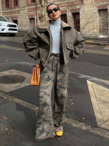 DAZY 女式宽松休闲街头风格人造羊毛拼接冬季夹棉大衣