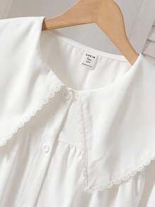 SHEIN Cute Japanese Style Button Up Shirt For Girl, Spring/Autumn Unique Design Layering American Shacket Long Sleeve Top Fall Winter - White - View 5