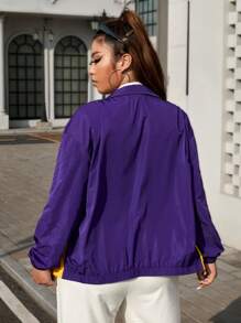 SHEIN EZwear معطف كاجوال خفيف الوزن مع سحاب أمامي، لون متباين، مقاسات كبيرة، خريف