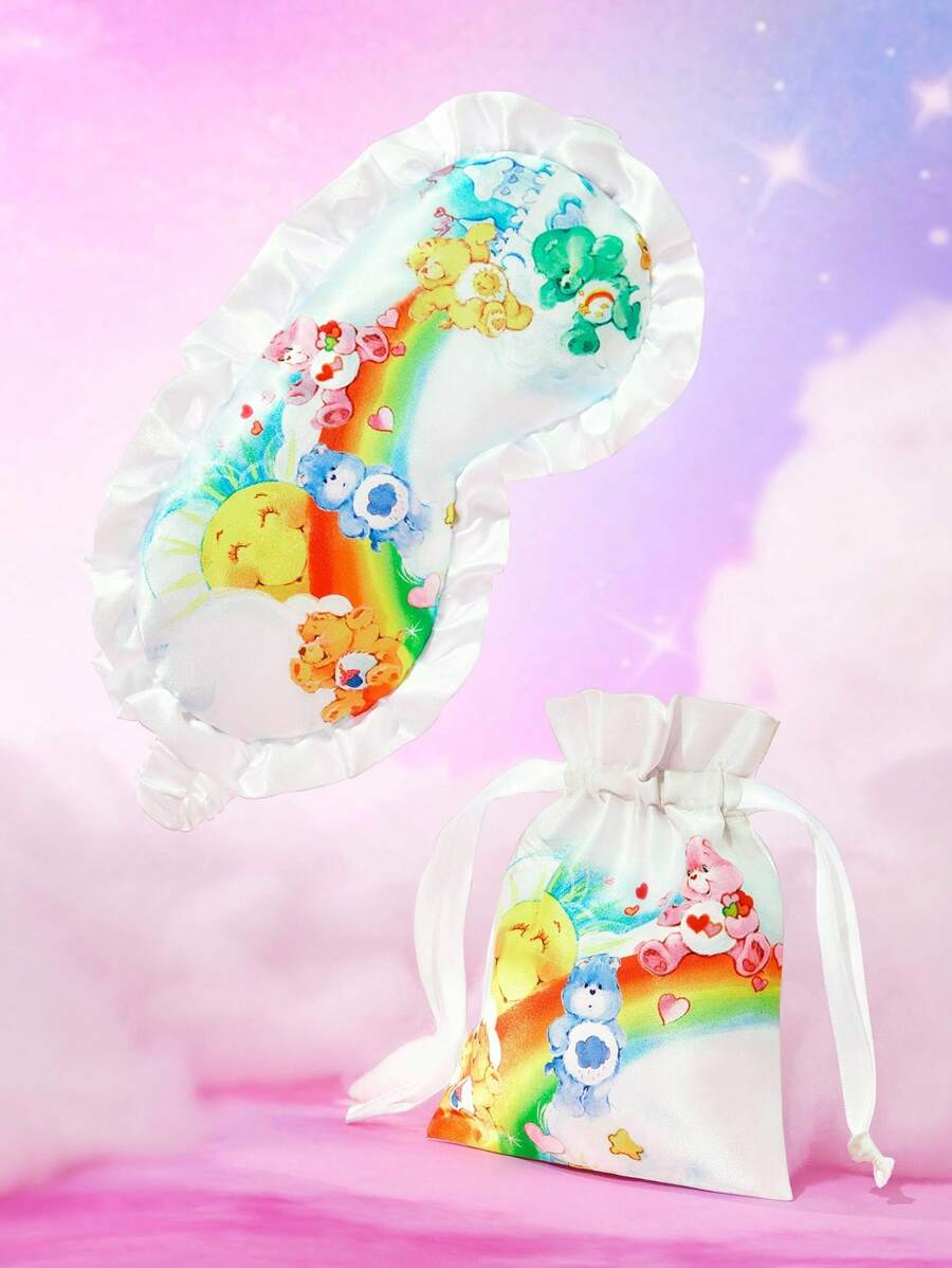 SHEIN X Care Bears 1pc Heart & Rainbow Bear Pattern Satin Eye Mask, Blackout Eye Mask, Sleep Mask, Suitable For Travel & Nap, High Opacity