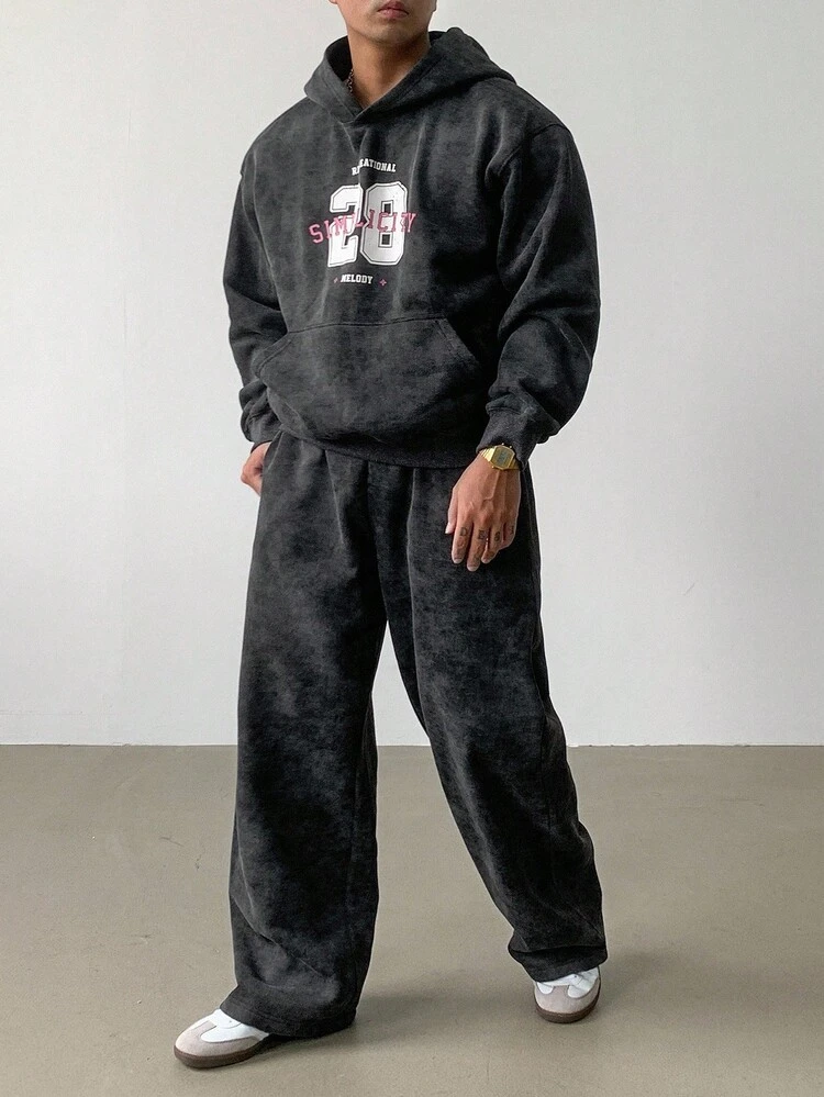 Men's Vintage Letter Print Hoodie Set, Streetwear Style, Autumn