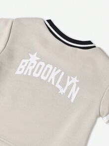 SUMWON Kids Brooklyn Two Piece Set Summer Boys Outfit Cream Stripes Streetwear Style Urban Team Varsity Fashion Shorts Set