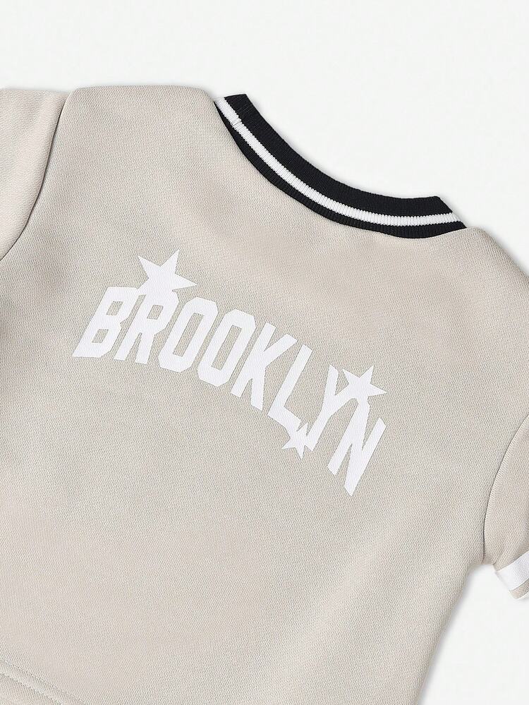 Brooklyn Logo Striped Two Piece Set With Shorts