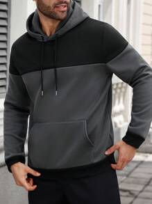 Manfinity CasualCool Herren Große Größen Lässiger Alltags-Pendler Sport Kontrast Farbe Tasche Kordelzug Kapuzenpullover Sweatshirt, Herbst/Winter
