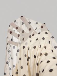 SHEIN MOD Váy lưới chấm bi có nơ - Màu be - Xem 7