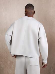 SUMWON Premium Long Sleeve V-Neck Boxy Fit Sweatshirt Batwing Winter Fall Casual Loungewear Streetwear Essential Basic Pullover Fleece Sweater - Grey - View 3