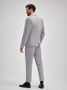 Officeau 男士春秋季百搭休闲西装三件套，包含西装外套、西裤和马甲，正式商务经典西装搭配西裤，春夏皆宜 - 灰色 - 查看 2