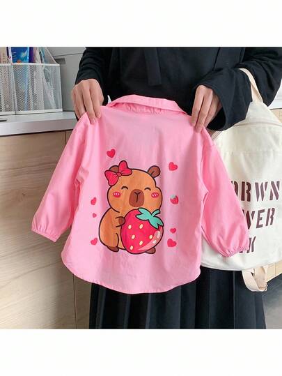 Baby Girl Woven Solid Color Cute Animal Pattern Loose Casual Shirt