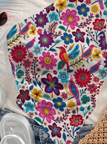 Soleia Áo thun họa tiết hoa nhiệt đới cỡ lớn cho nữ, phong cách cổ điển, phong cách nghỉ dưỡng thường ngày, gợi cảm, dễ thương, phong cách boho Y2K dành cho cô gái dừa, lễ hội âm nhạc, thích hợp cho mùa hè - Nhiều màu - Xem 5