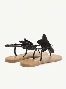 CUCCOO CHICEST Sandálias Rasteiras Femininas com Alça Floral e Bico Redondo, Elegantes, Doces, Casuais e Confortáveis, em Couro Sintético Preto, Sapatos Rasteiros de Praia para Mulheres, Adequados para Chá da Tarde, Encontros, Festas, Férias, Praia, Halloween - Preto - Visão 11
