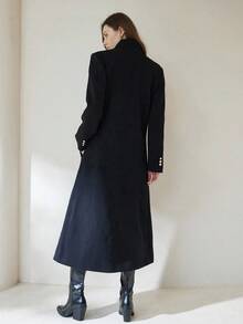 Aveloria Modichic 粗花呢面料纽扣装饰优雅精致设计感宽松长款女士大衣外套 - 黑色 - 查看 3