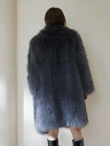 Aveloria Modichic 女士时尚渐变色中长款仿皮草冬季大衣 - 深灰色 - 查看 3