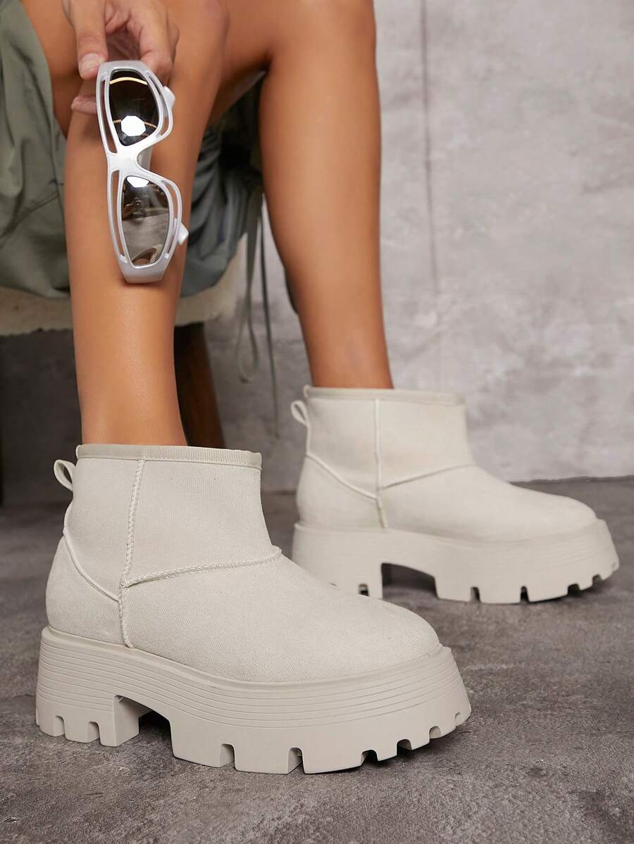 SHUZIA Faux Leather Lug Sole Ankle Booties - Beige - View 1
