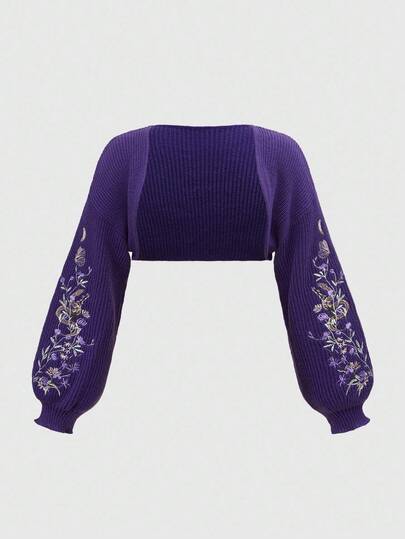 Goth Cardigan corto taglie forti con ricamo botanico e serpente in stile gotico