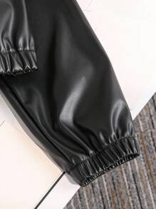 Girls' Oversized Turn-Down Collar Single-Breasted Casual Short Jacket Fall Winter - Black - View 3