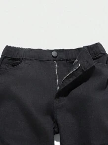 Tween 男童百搭复古做旧运动口袋牛仔裤，2025 年秋冬新品，四季皆宜，适合休闲装、上学装、通勤装 - 黑色 - 查看 4