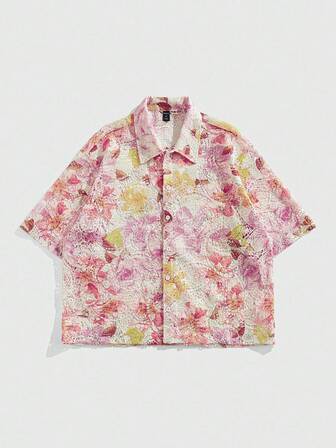 Casual Herren Farbverlauf Wasserlösliches Spitze Halb-transparentes Urlaubs-Hemd, Sommer