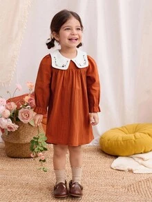 Blossori Baby Girls' French Elegant Colorblock Embroidered Collar Long Sleeve Dress Fall Winter - Multicolor - View 1