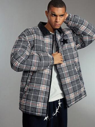 Street Life معطف كاجوال دافئ مربع الأنماط مبطن بسحاب، خريف/شتاء