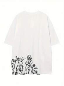 女式字母印花T恤，带有人物设计图案，女式上衣