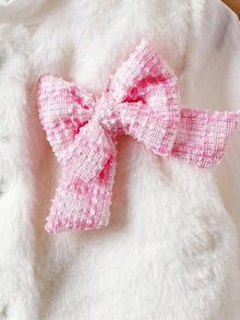 SHEIN Autumn/Winter Baby Girl 3-Piece Set: Long Sleeve Knit Turtleneck Top + White Fuzzy Vest + Skirt - White - View 7