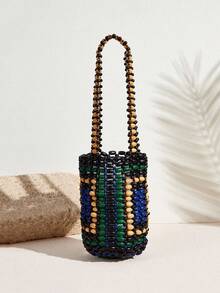 SHECARRY 女士撞色串珠时尚休闲单肩手提包 - 彩色 - 查看 2