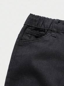 Tween 男童百搭复古做旧运动口袋牛仔裤，2025 年秋冬新品，四季皆宜，适合休闲装、上学装、通勤装 - 黑色 - 查看 6