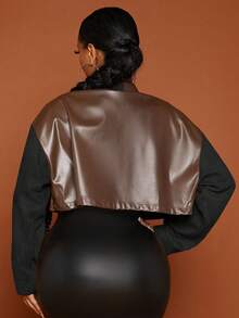 SHEIN SXY Women's Short Jacket With Suede Fabric And PU Patchwork In Fall/Winter