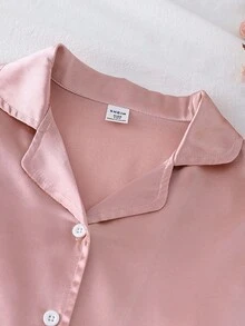 少女粉色开衫领仿丝羊毛装饰家居服套装 - 粉色 - 查看 5